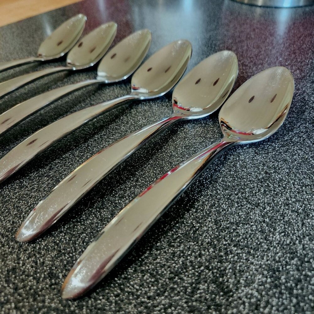 Lot of 6 Oneida Glissade Teaspoons Stainless Steel 6.25"